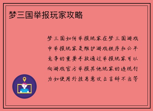 梦三国举报玩家攻略